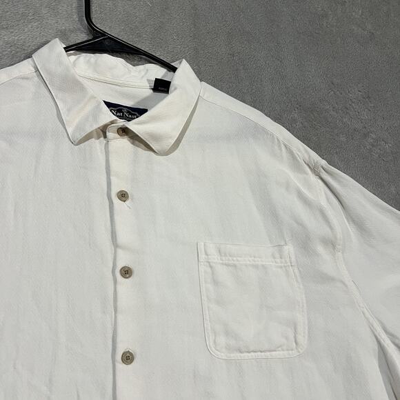 Nat Nast Shirt Mens 2XL White Silk Cotton Short Sleeve Button Up Luxury Casual - Picture 3 of 6